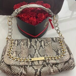 Michael Kors Collection Python Leather Shoulder Bag Gold Chain
